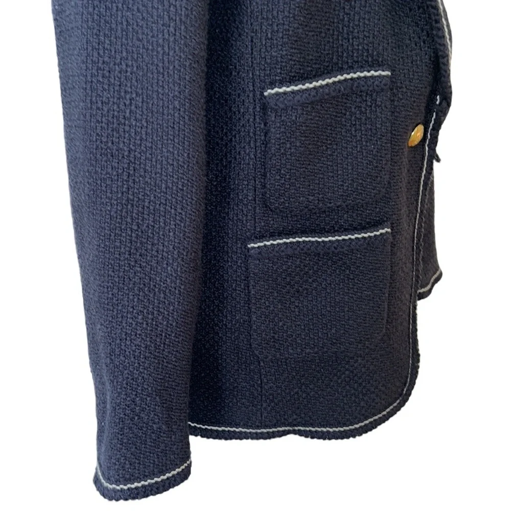 Talbots Navy Blue & White Tweed Gold Crested Button Blazer - 6 - Picture 7 of 14